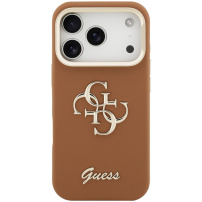 Guess Grained 4G Logo калъф с изскачаща стойка за iPhone 17 Pro Max - кафяв