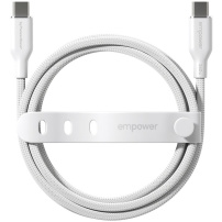 PanzerGlass empower 60W плетен кабел за зареждане - USB-C към USB-C - 1,2 м - бял