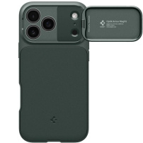 Spigen Optik Armor устойчив калъф със защита за камерата и MagSafe за iPhone 17 Pro - тъмнозелен