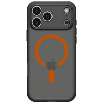 Spigen Ultra Hybrid матов прозрачен калъф с оранжев MagSafe за iPhone 17 Pro - черен