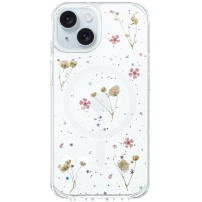 FIXED MagBloom блестящ калъф с истински сухи цветя и MagSafe за iPhone 15 - прозрачен
