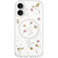 FIXED MagBloom блестящ калъф с истински сухи цветя и MagSafe за iPhone 16 - прозрачен