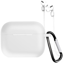 Силиконов калъф с карабина и връзка против загуба за AirPods Pro 3 - бял