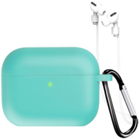 Силиконов калъф с карабина и връзка против загуба за AirPods Pro 3 - тюркоазено