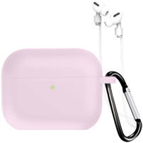 Силиконов калъф с карабина и връзка против загуба за AirPods Pro 3 - розов
