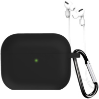 Силиконов калъф с карабинер и връзка против загуба за AirPods Pro 3 - черен