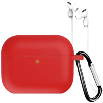 Силиконов калъф с карабинер и връзка против загуба за AirPods Pro 3 - червен