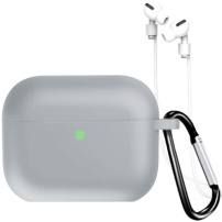 Силиконов калъф с карабинер и връзка против загуба за AirPods Pro 3 - сив