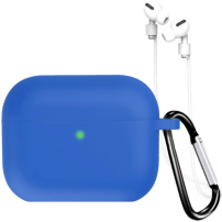 Силиконов калъф с карабина и връзка против загуба за AirPods Pro 3 - кралско син
