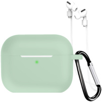 Силиконов калъф с карабинер и връзка против загуба за AirPods Pro 3 - зелен