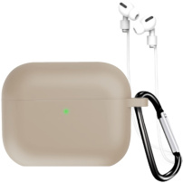 Силиконов калъф с карабина и връзка против загуба за AirPods Pro 3 - бежов