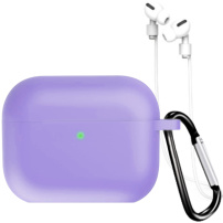 Силиконов калъф с карабинер и връзка против загуба за AirPods Pro 3 - лилав