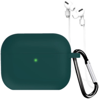 Силиконов калъф с карабина и връзка против загуба за AirPods Pro 3 - петролено зелен