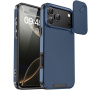 Матов кейс с плъзгащ се капак за камера за iPhone 17 Pro Max - тъмно син