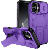 Кейс с плъзгащ се капак за камера, стойка за гледане и MagSafe за iPhone 17 - лилав