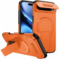 Кейс с плъзгащ се капак за камера, сгъваема стойка и MagSafe за iPhone Air - оранжев