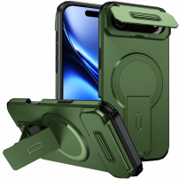 Кейс с плъзгащ се капак за камерата, сгъваема стойка и MagSafe за iPhone Air - маслиново зелен