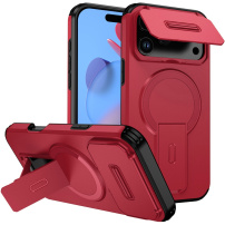 Кейс с плъзгащ се капак за камерата, стойка за гледане и MagSafe за iPhone 17 Pro Max - червен