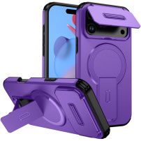 Кейс с плъзгащ се капак за камера, сгъваема стойка и MagSafe за iPhone 17 Pro Max - лилав