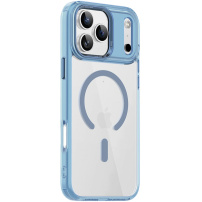 Прозрачен калъф с цветна рамка и MagSafe за iPhone 17 Pro Max - син
