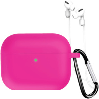 Силиконов калъф с карабинер и връзка против загуба за AirPods Pro 3 - неоново розов