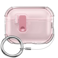 Прозрачен калъф със закопчаване и карабинер за AirPods Pro 3 - розов