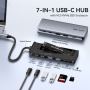 ESSAGER ES-HB01 7в1 хъб - SSD диск / слот за SD / TF карта / 2x USB-C / 2x USB-A към USB-C - тъмносив