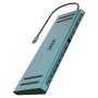 ONTEN OTN-9199A 13в1 hub - слот за SD / TF карта / RJ45 / HDMI / VGA / 3,5 mm jack / 3x USB-C / 4x USB-A към USB-C - петролен