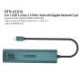 ONTEN UC616 7в1 хъб - RJ45 / 2x USB-C / 4x USB-A към USB-C - петролен
