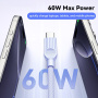 ESSAGER ES-X73 оплетен кабел за зареждане и данни - USB-C към USB-C - 1 m - ментово-лилав