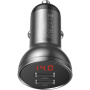 Baseus Дигитален дисплей зарядно за кола с 2 USB-A порта - 24W - тъмносив
