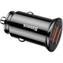 Baseus Кръгло пластмасово зарядно за кола с портове 2x USB-A - 30W - черна