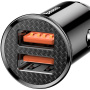 Baseus Кръгло пластмасово зарядно за кола с портове 2x USB-A - 30W - черна
