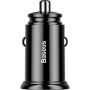Baseus Кръгло пластмасово зарядно за кола с портове 2x USB-A - 30W - черна