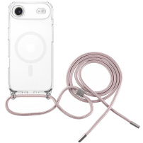 FIXED MagPure прозрачен калъф с връзка за врат и MagSafe за iPhone Air - розов
