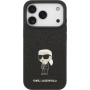 Karl Lagerfeld Фиксиран Блясък Метал Ikonik блестящ калъф за iPhone 17 Pro Max - черен
