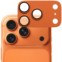 PanzerGlass FENDER закалено стъкло с метален ринг за защита на обективите на камерата за iPhone 17 Pro - оранжево