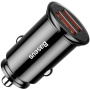 Baseus Кръгло пластмасово зарядно за кола с портове 2x USB-A - 30W - черна
