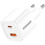 ESSAGER ES-CD54 mini адаптер за бързо зареждане с портове USB-C / USB-A - 20W - бял
