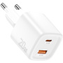 ESSAGER ES-CD54 mini адаптер за бързо зареждане с портове USB-C / USB-A - 20W - бял