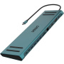 ONTEN OTN-9199A 13в1 hub - слот за SD / TF карта / RJ45 / HDMI / VGA / 3,5 mm jack / 3x USB-C / 4x USB-A към USB-C - петролен
