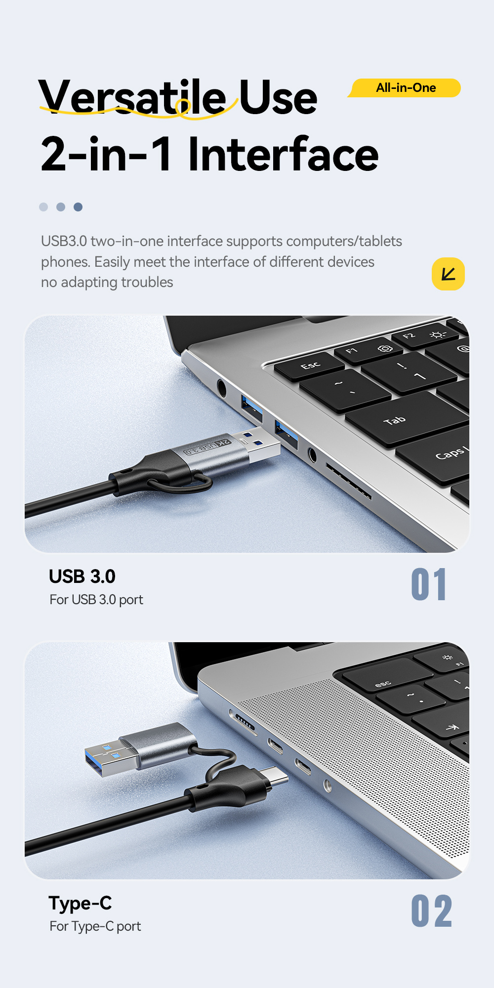 ESSAGER ES-CJK01 2в1 видео адаптер - HDMI към USB-C / USB-A - тъмносив