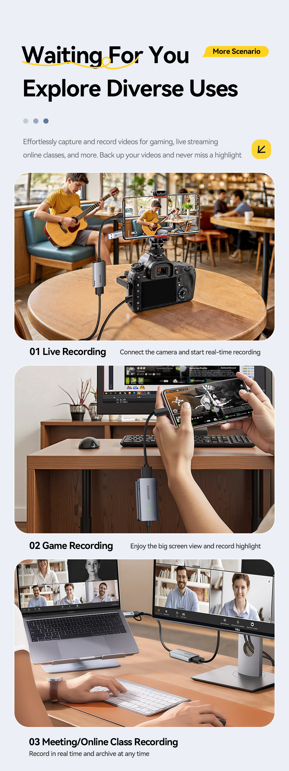 ESSAGER ES-CJK01 2в1 видео адаптер - HDMI към USB-C / USB-A - тъмносив