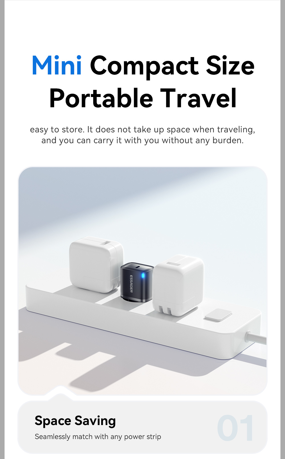 ESSAGER ES-CD53 адаптер за бързо зареждане с USB-C порт - 20W - бял