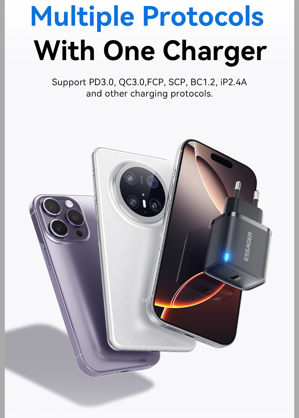 ESSAGER ES-CD53 адаптер за бързо зареждане с USB-C порт - 20W - бял