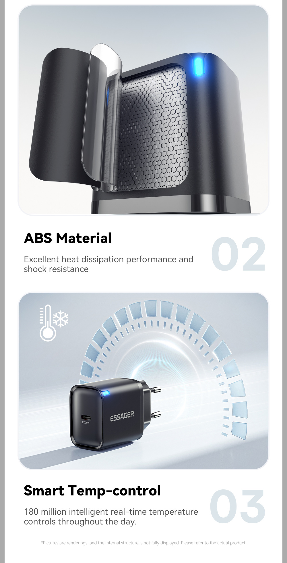 ESSAGER ES-CD53 адаптер за бързо зареждане с USB-C порт - 20W - бял