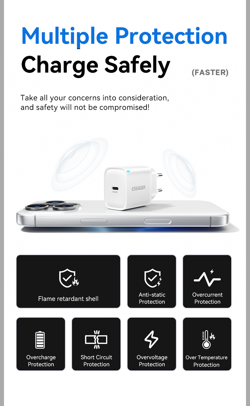 ESSAGER ES-CD53 адаптер за бързо зареждане с USB-C порт - 20W - бял
