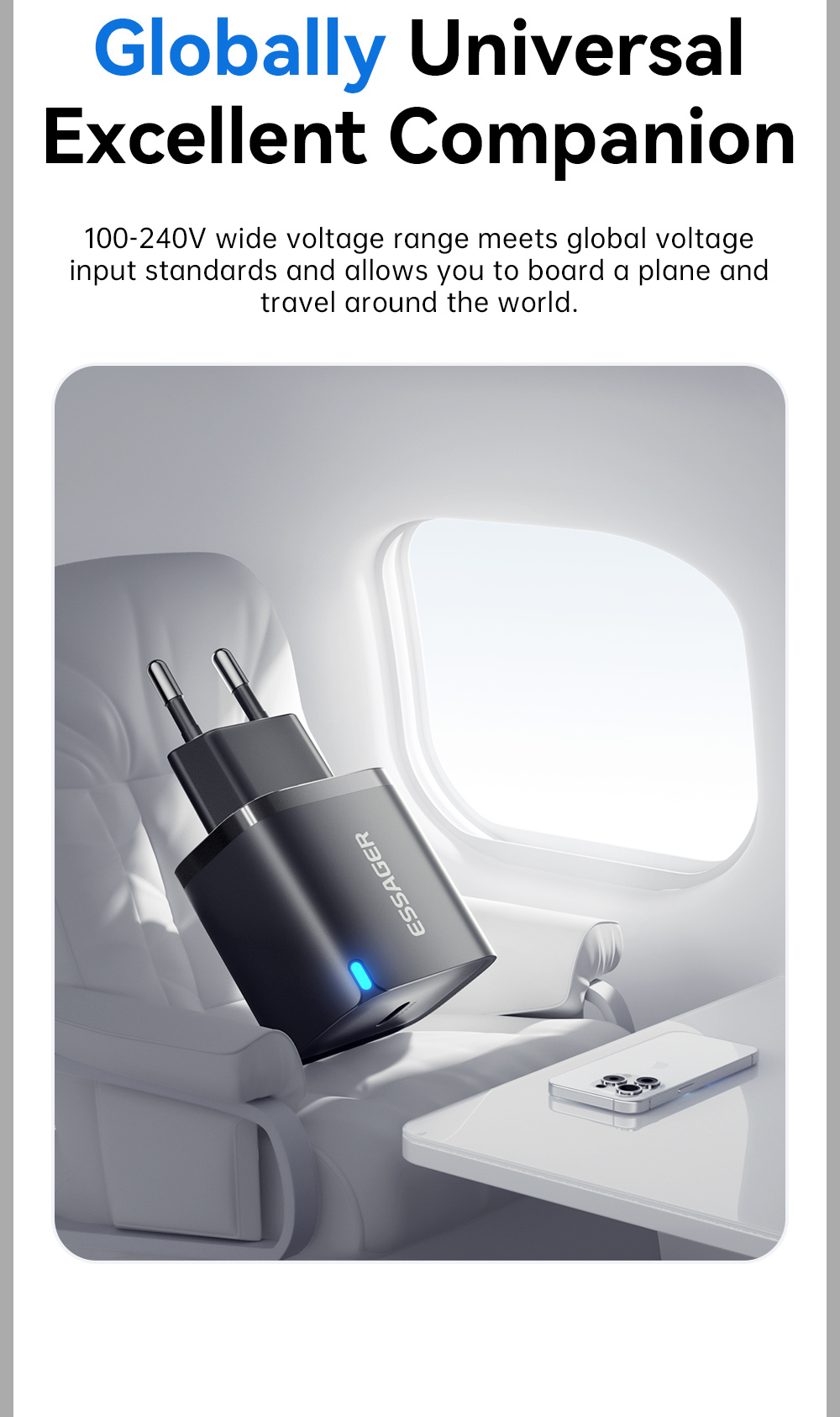 ESSAGER ES-CD53 адаптер за бързо зареждане с USB-C порт - 20W - бял