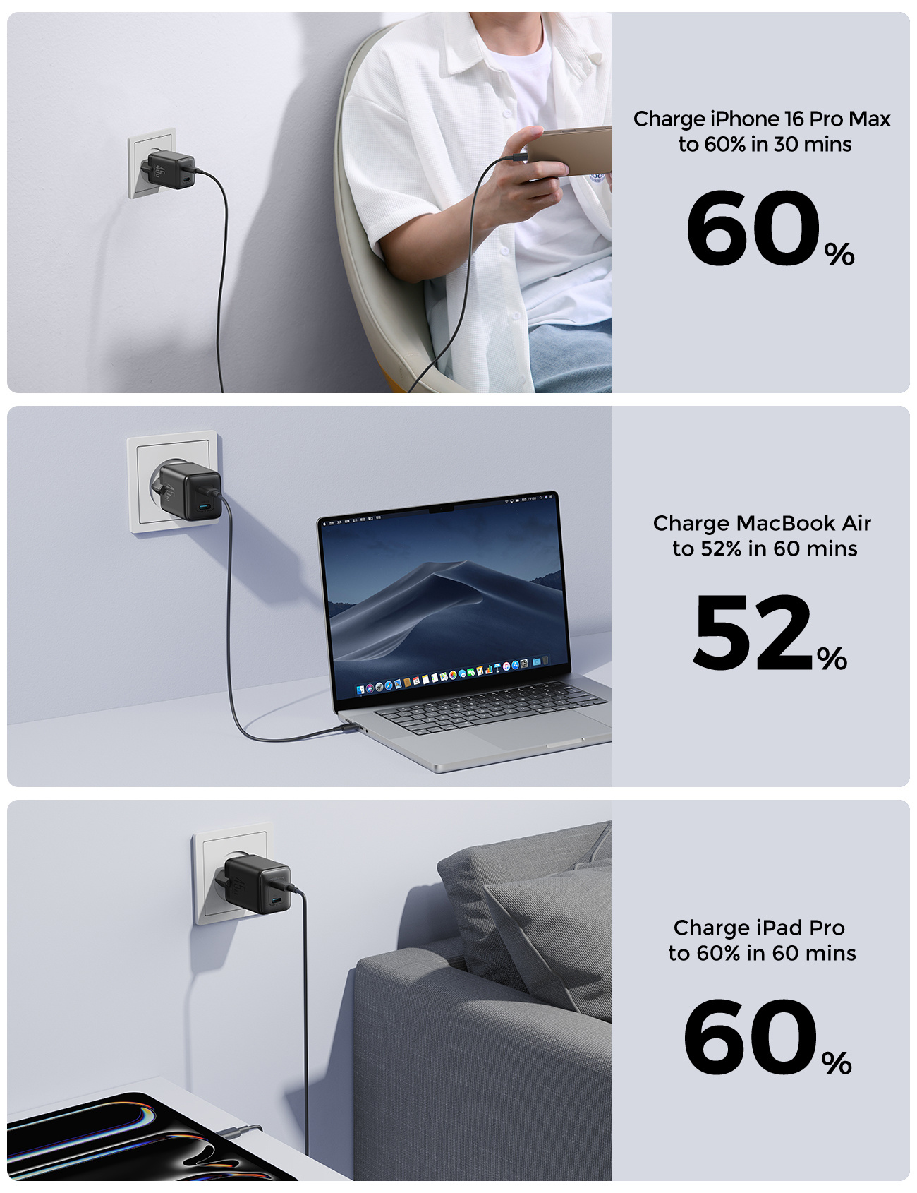 JOYROOM JR-TCG17 GaN адаптер за бързо зареждане с 2x USB-C порта - 45W - черен