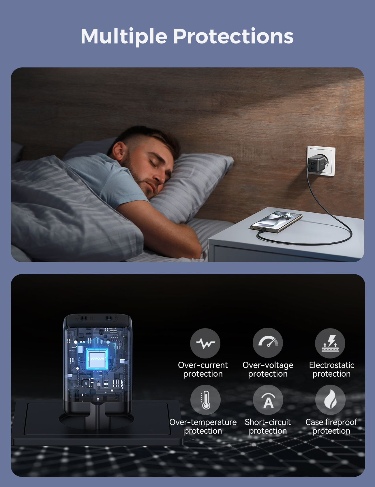 JOYROOM JR-TCG17 GaN адаптер за бързо зареждане с 2x USB-C порта - 45W - черен